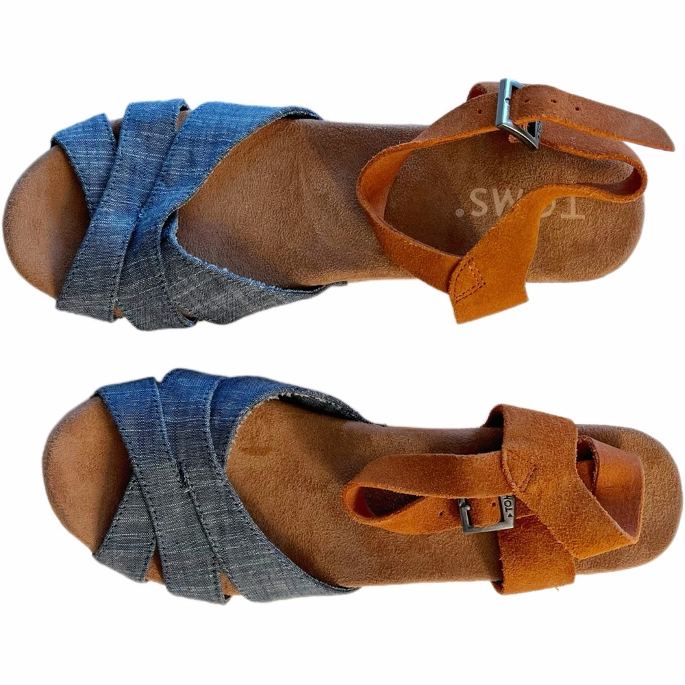 Toms Denim and Tan Sandals